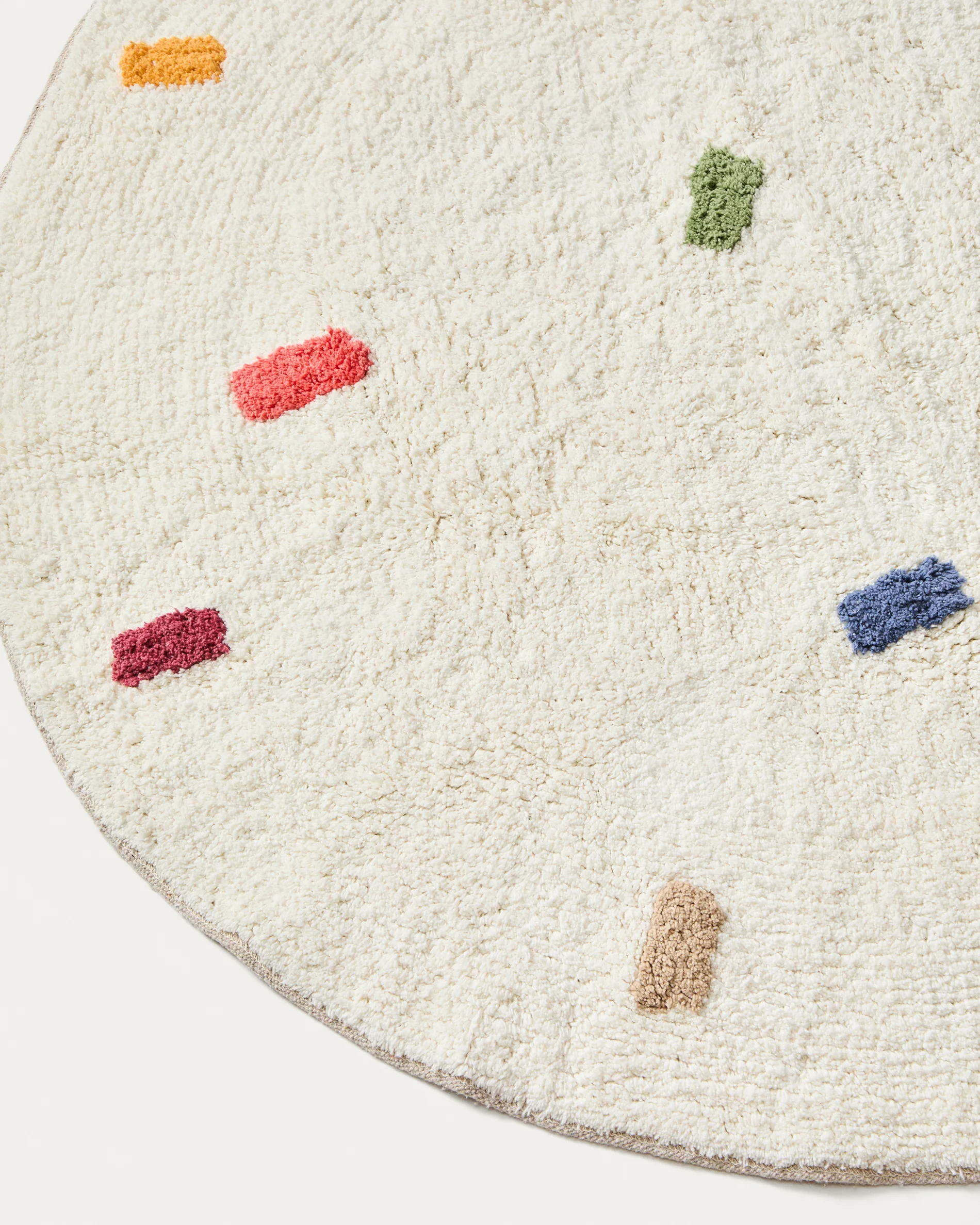 Epifania round rug 100% cotton white with multicoloured dots Ø 100 cm