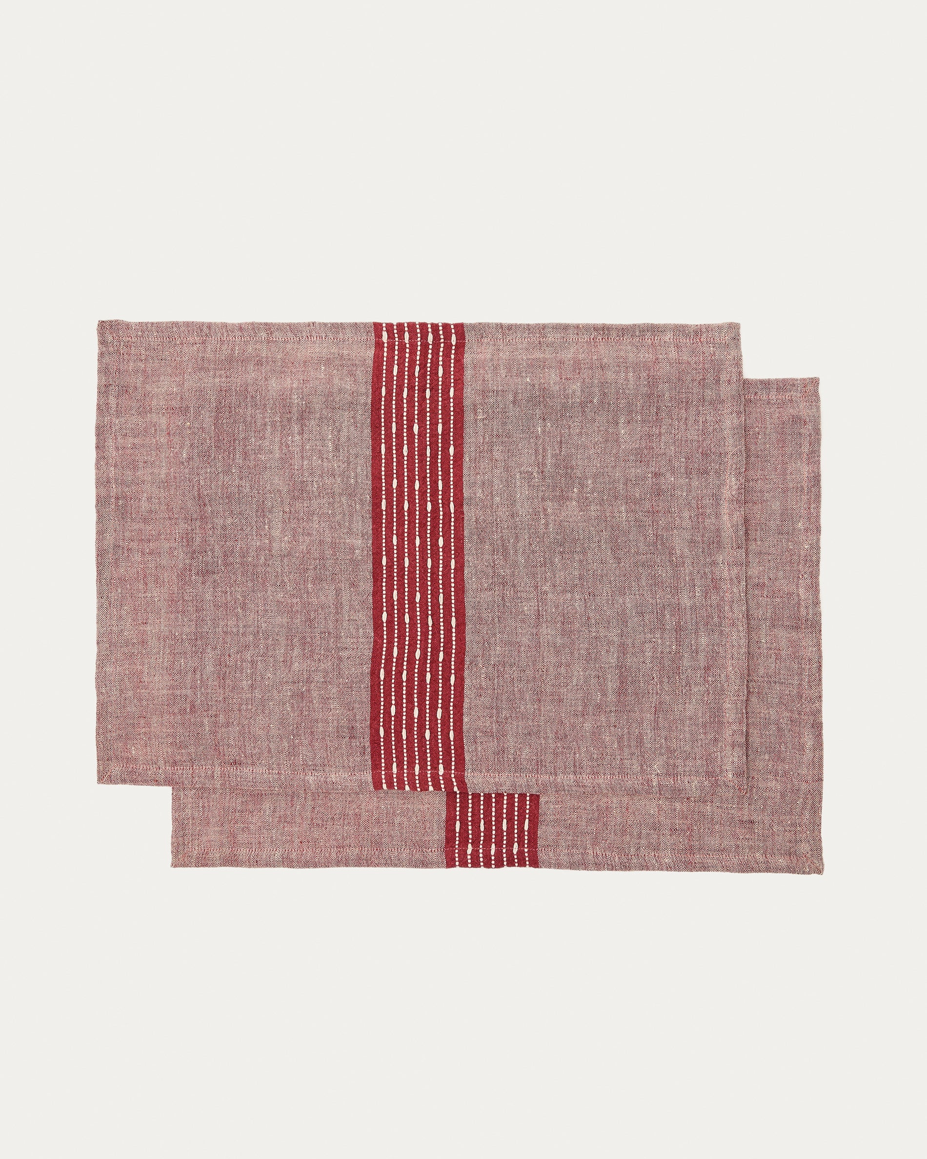 Calena set of 2 placemats linen jacquard with red central stripe 35 x 50 cm