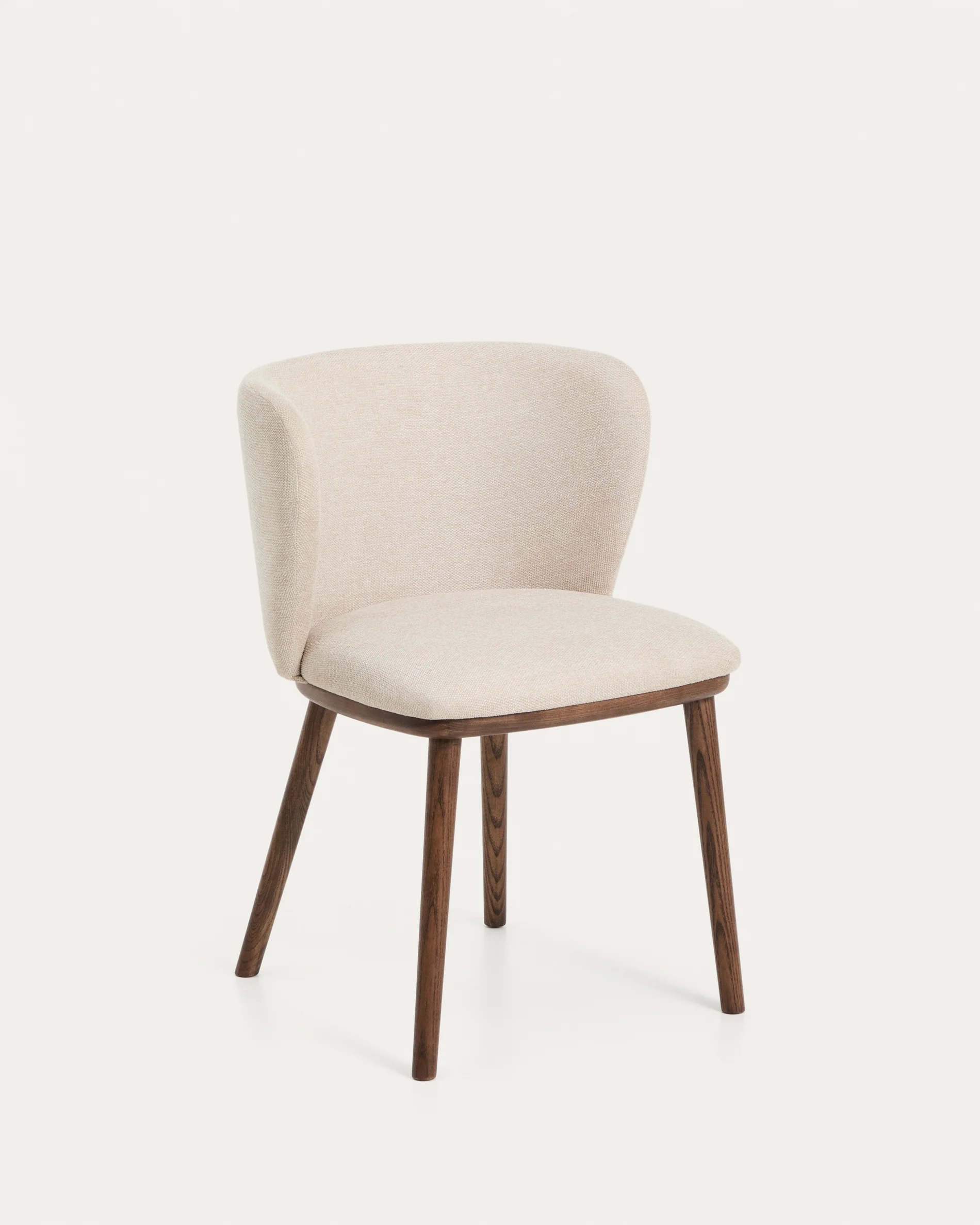 Ciselia beige chenille chair with solid ash wood legs with walnut-coloured finish FSC Mix Credit