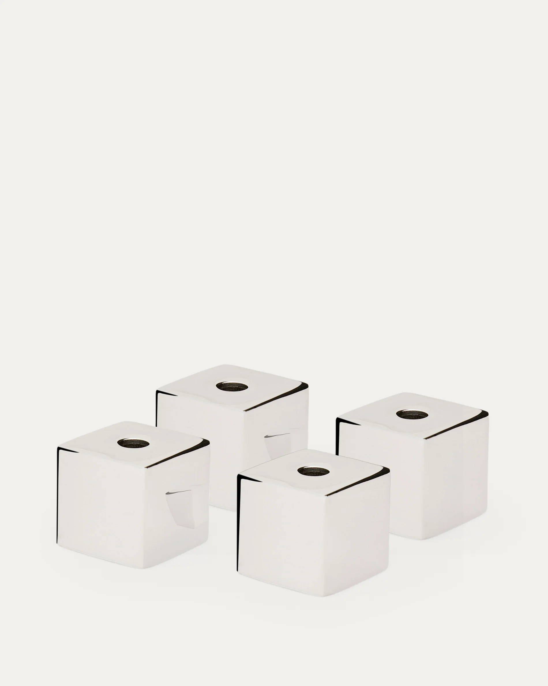 Acadia set of 4 stainless steel candle holders with a shiny silver finish