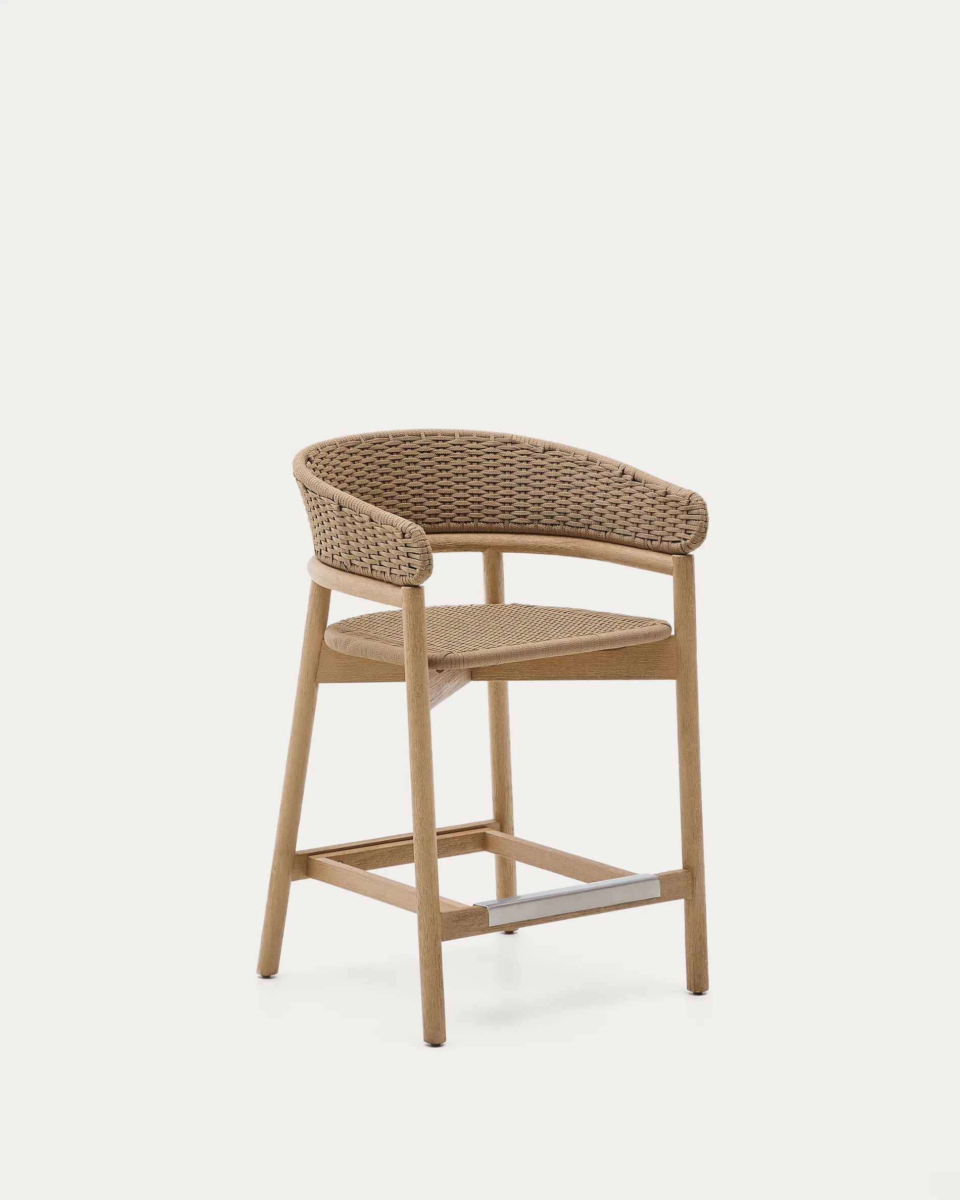 Arinella stool in FSC 100% solid acacia wood with natural finish and beige rope cord 65cm
