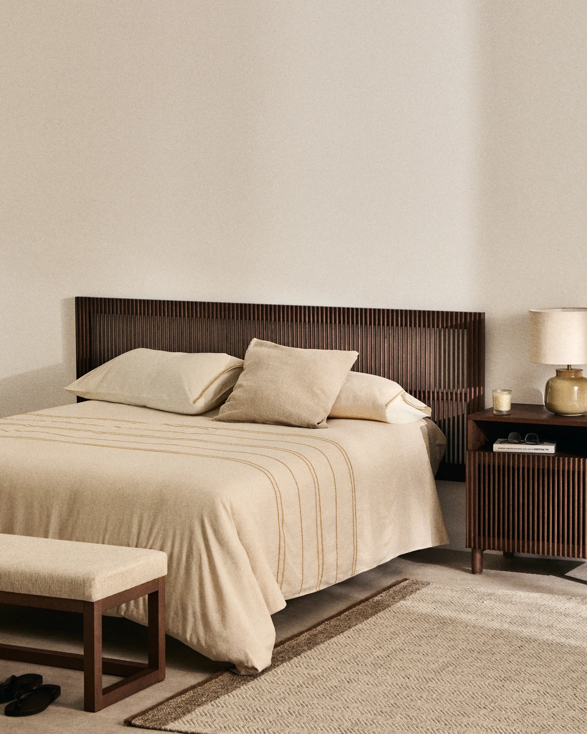 Beyla solid ash wood headboard with walnut finish for 180cm bed FSC 100%