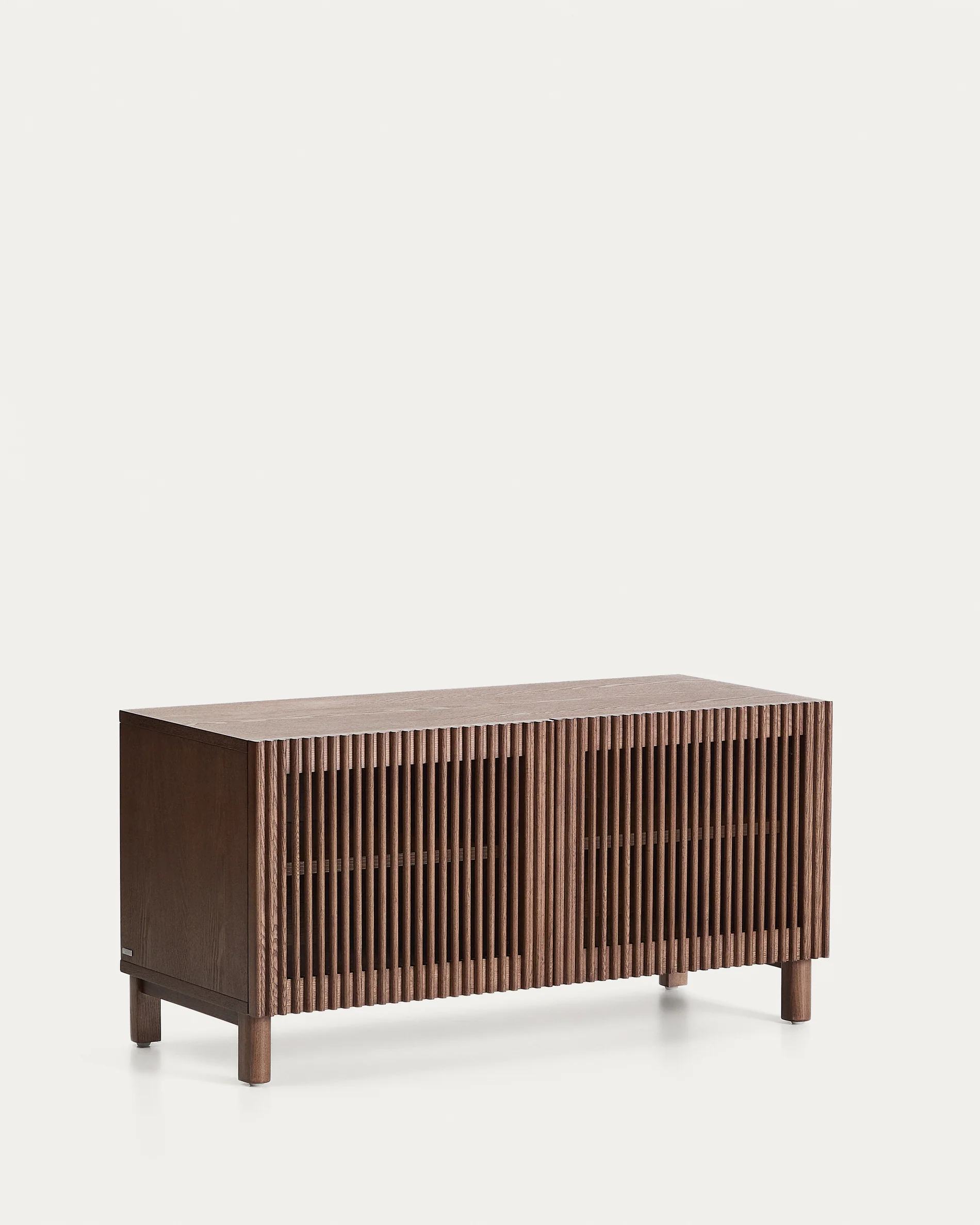 Beyla shoe cabinet with 2 doors in ash veneer and solid ash wood with walnut-tone finish 98.5 cm FSC 100%