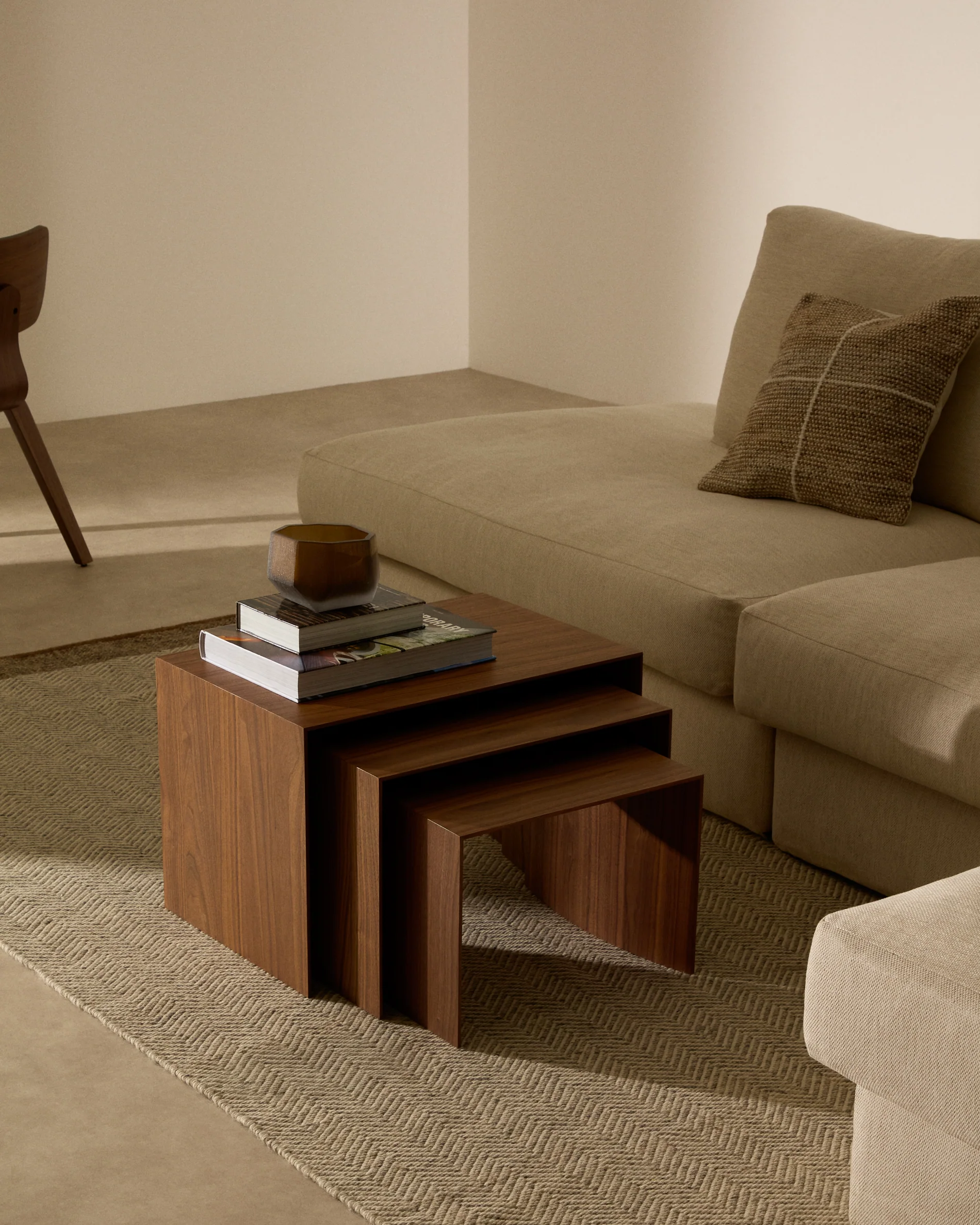 Litto set of 3 walnut veneer FSC Mix Credit nesting tables 60 x 40 / 51 x 36 / 42 x 31 cm