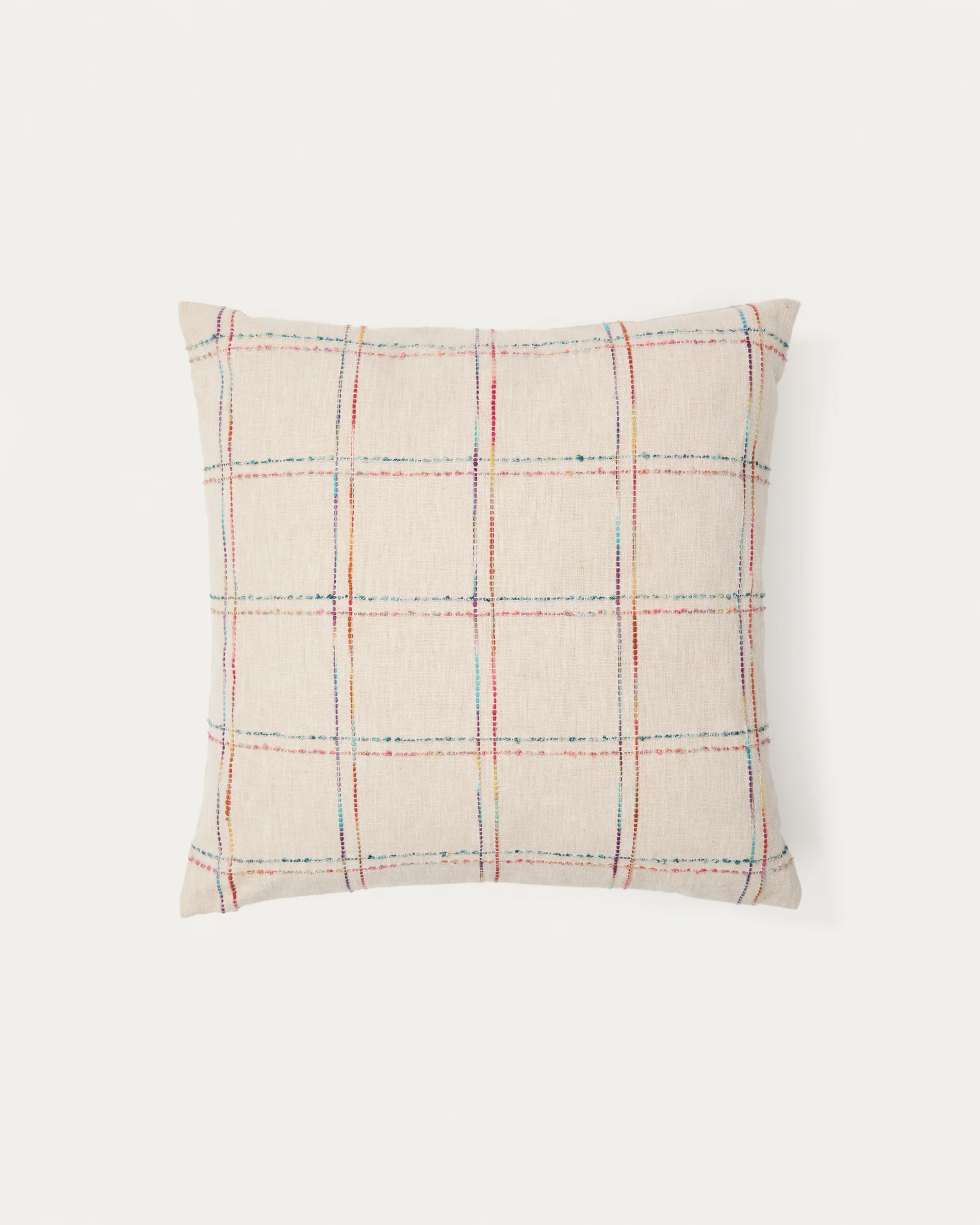 Nety beige cushion cover with multicoloured checked embroidery 45 x 45cm