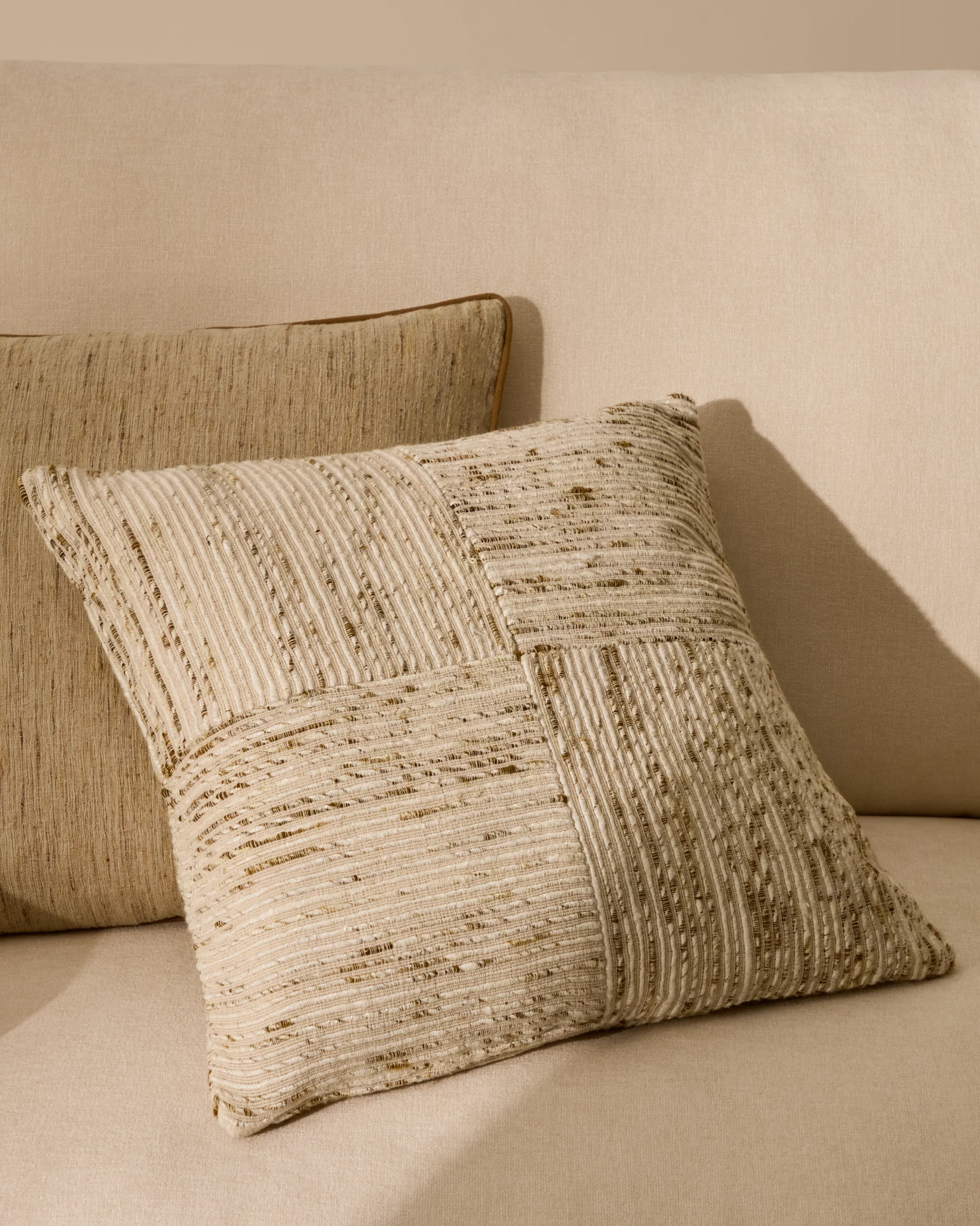 Anuba beige and green checked jacquard cushion cover 45 x 45cm