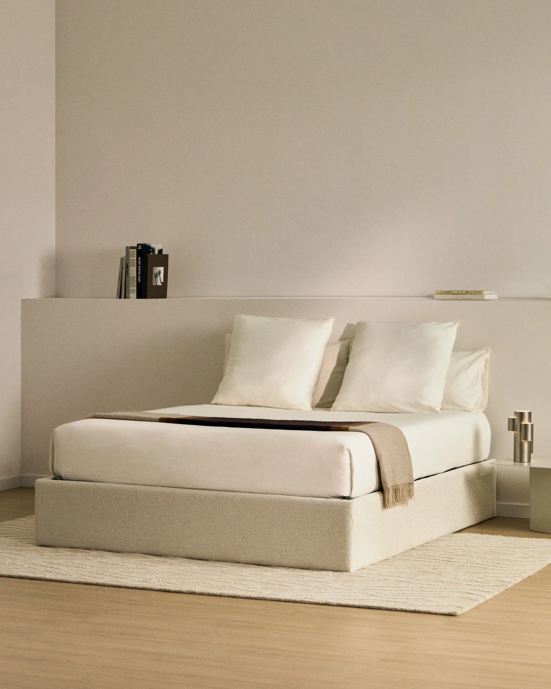 Nelzi ecru chenille ottoman bed base with removable cover for 180 x 200cm mattress FSC 100%