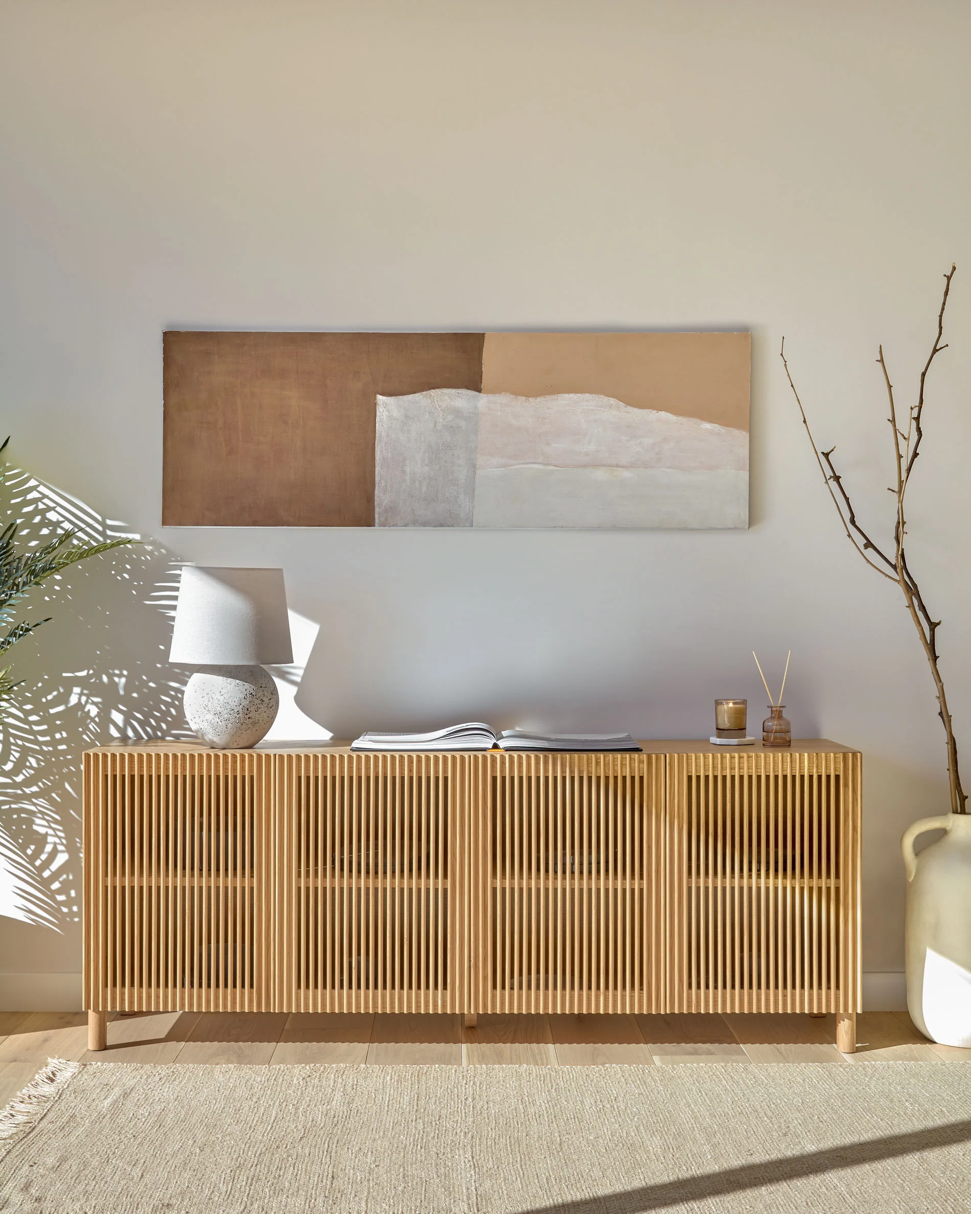 Beyla 4-door sideboard in solid ash wood and ash veneer 180 x 71.5 cm FSC 100%